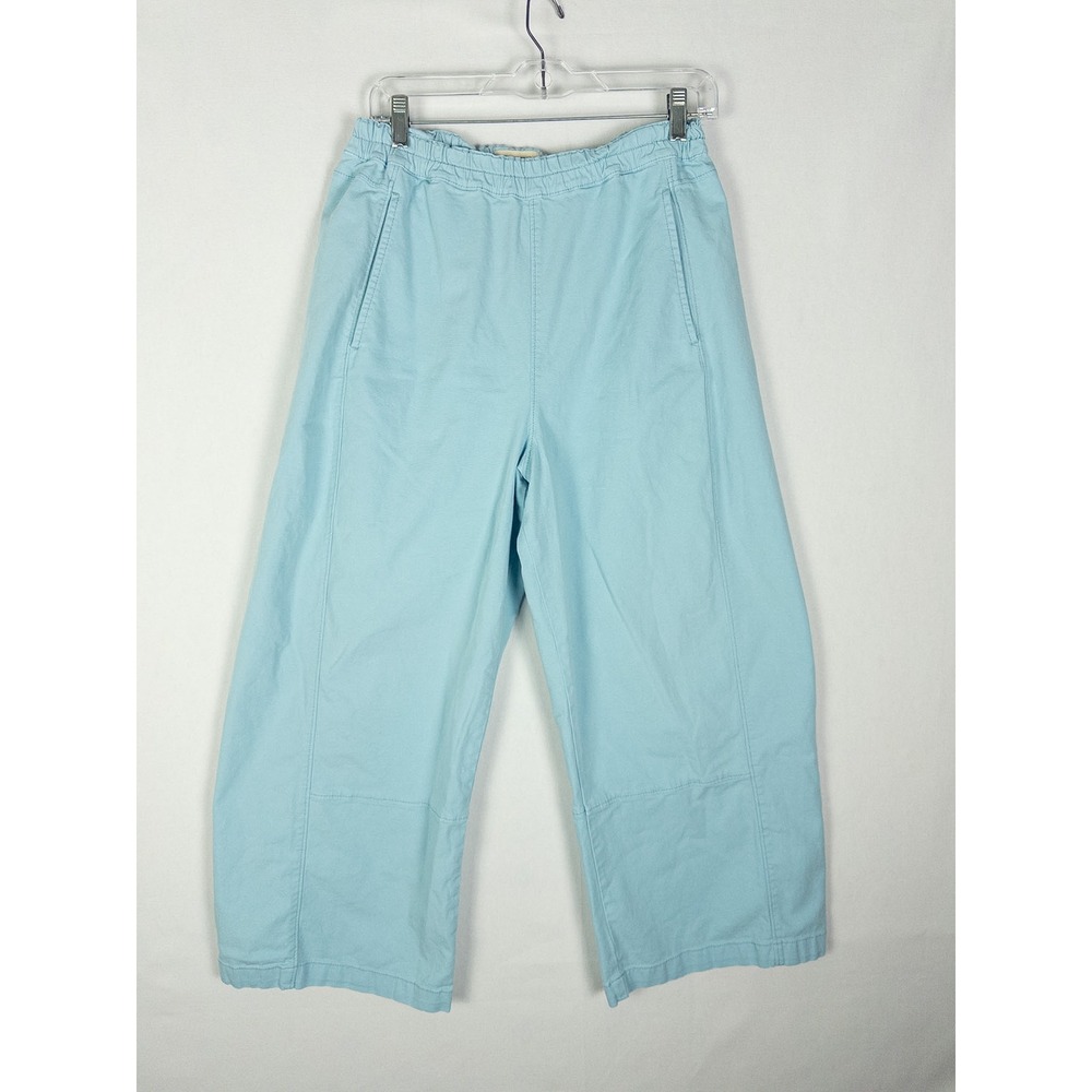Pilcro Wide Leg Crop‎ Pants Womens M Light Blue Elastic Waist Boho Coastal